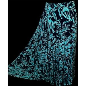 VTG Carol Little Saint Tropez West France Teal Crinkle Gauze Maxi Skirt Medium
